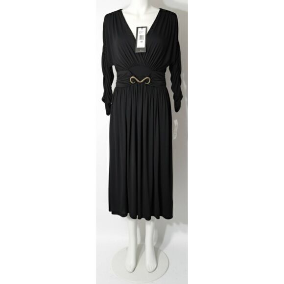 Roberto Cavalli womens small evening plunge neck cocktail draped dress black - Picture 1 of 10